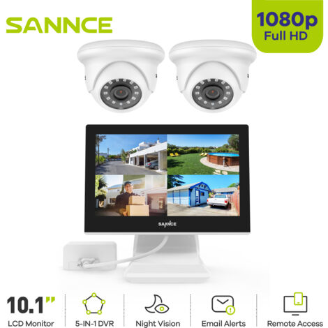 SANNCE 4CH DVR Videoüberwachungssets 10,1"Bildschirm 2 x 1080P Kamera IR Nachtsicht Fernüberwachung Sicherheits Überwachungs System Weiß