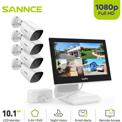 SANNCE ANNKE Système de vidéosurveillance NVR Wi-Fi 8CH 1080P FHD avec écran LCD de 12 pouces, économiseur d'écran automatique, 4 × 1080P caméras IP bullet d'intérieur et d'extérieur - Disque Dur de 2TB inc