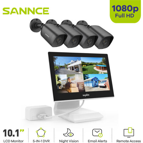 SANNCE 4CH Kit di Sorveglianza 10.1 ''Monitor LCD 1080P 4 Telecamera Esterna/Interna Visione Notturna Movimento Remoto Sistema Telecamera Sicurezza