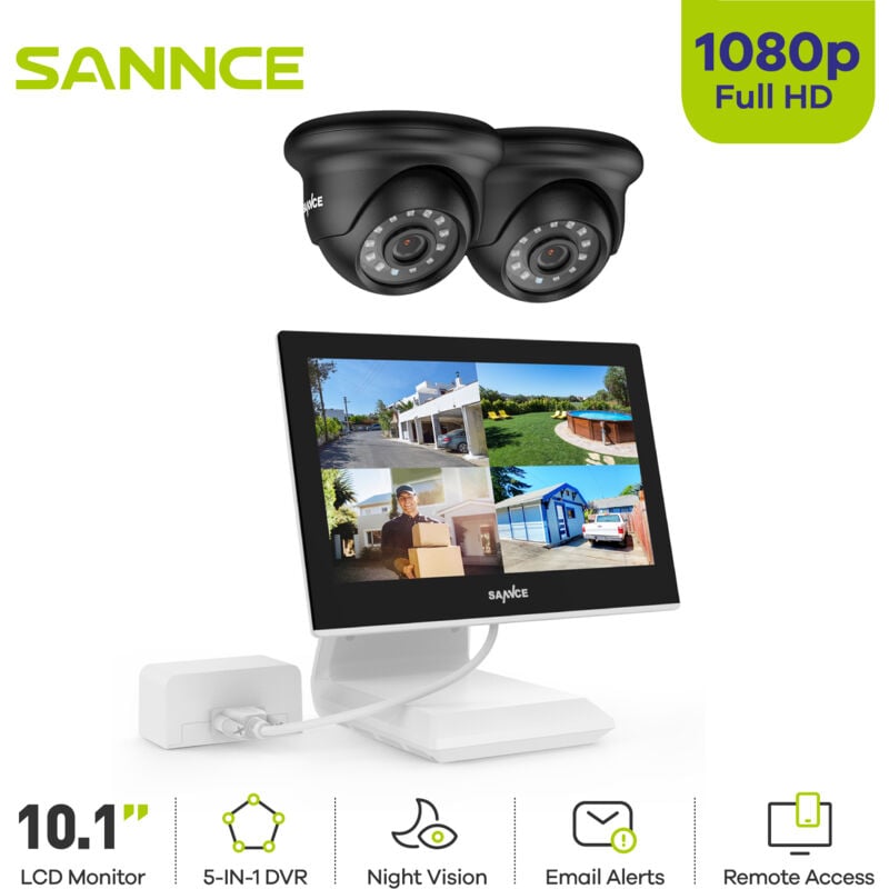 Sannce - 4CH Kits de Vidéosurveillance 10.1'Écran 21080P Caméra hd ir Vision Nocturne Étanche Accès à Distance Sécurité Surveillance Système