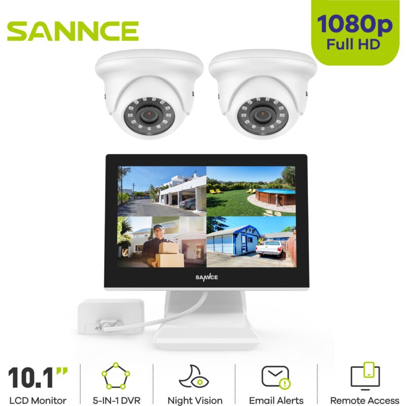 Sannce - 4CH Kits de Vidéosurveillance 10.1'Écran 21080P Caméra ir Vision Nocturne Informations Alarme Sécurité Surveillance Système Blanc