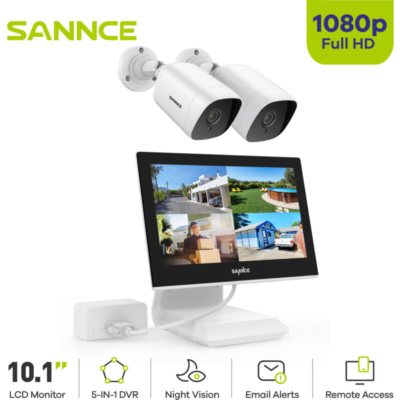 4CH Kits de Vidéosurveillance 10.1''Moniteur lcd 1080P 2 Caméra Extérieure/Intérieure ir Accès Distance Sécurité Caméra Système - Sannce