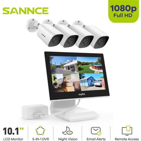 SANNCE 4CH Kits de Videovigilancia 10,1 ''LCD Monitor 1080P 4 Cámara Remoto Sistema de Cámara Seguridad