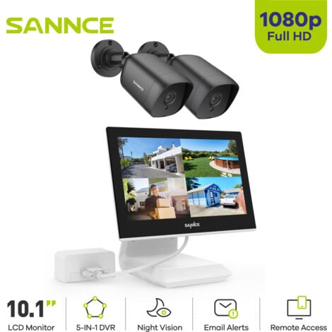 SANNCE 4CH Videoüberwachungssets 10,1'LCD Monitor 1080P 2 Kameras Außen/Innen IR Nachtsicht Fernüberwachung Sicherheits System