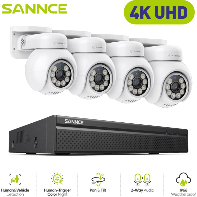 Sannce - 4K Kit Caméra de Surveillance nvr Couleur Vision Nocturne Audio Bidirectionnel Détection Mouvement Sécurité Vidéo Caméras Système