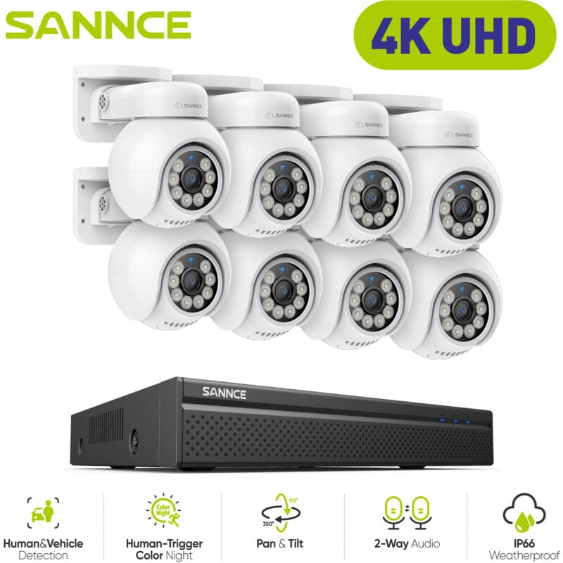 Sannce - 4K Kit Caméra de Surveillance nvr Couleur Vision Nocturne Audio Bidirectionnel Sécurité Caméras Vidéo Système