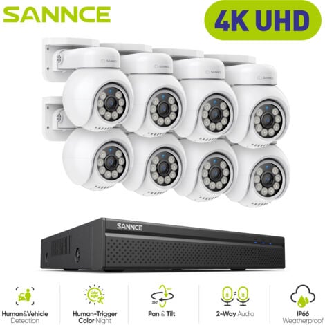 SANNCE 4K Kit Caméra de Surveillance NVR Couleur Vision Nocturne Audio Bidirectionnel Sécurité Caméras Vidéo Système