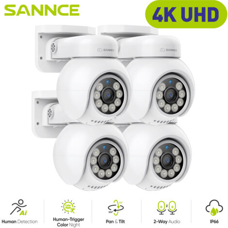 SANNCE 4K PoE Smart Vehicle Detection Security IP Camera Two-Way Audio,4PCS