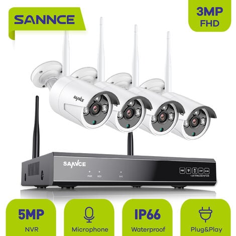 SANNCE 5MP HD Système de caméra de sécurité NVR sans fil avec caméras WiFi  3MP Stream Accès à distance et alertes de mouvement Micro intégré AI  Détection humaine 4 caméras – 0TB