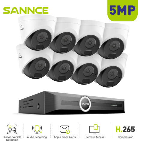 SANNCE 5MP Netzwerk-Nachtsicht-Turret-PoE-Sicherheitskamera mit Audioeingang, intelligenter Benachrichtigung