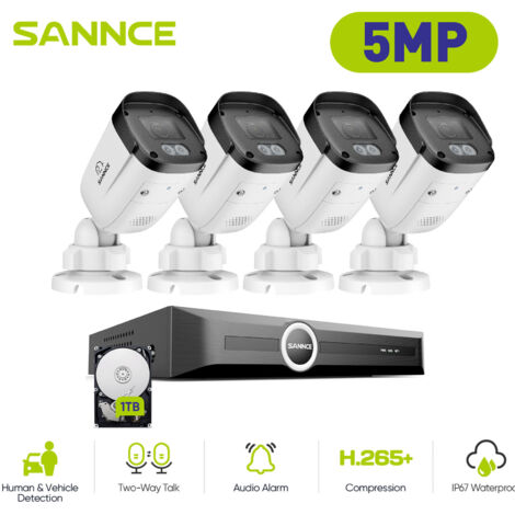 SANNCE 5MP PoE Security Camera System with Smart Playback Two-Way Communication IP67