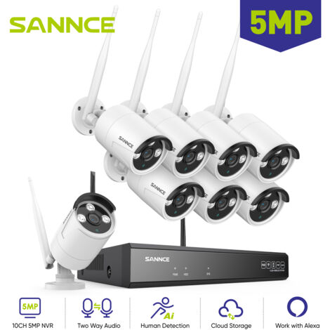 SANNCE 5MP WIFI Sistema de Cámara de Seguridad WiFi 8 Cámara Visión Nocturna Alarma E-Mail CCTV APP/PC Remoto