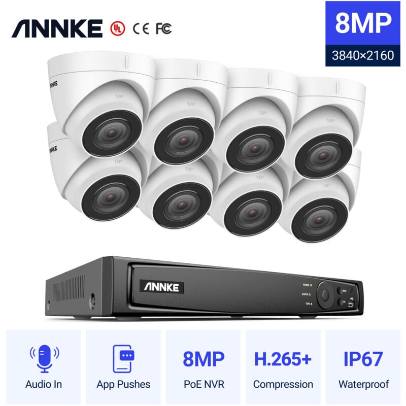 

ANNKE 4K Ultra HD PoE Sistema de video de seguridad en red 8CH NVR 4K Vigilancia con compresión de video H.265 + 4K HD Torreta Cámaras IP con 8