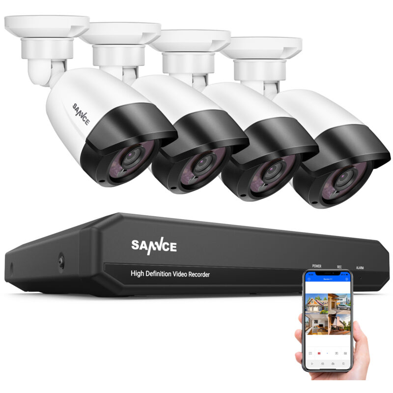 

8 canales 5MP Super HD DVR con cable Seguridad 4 piezas Sistema de cámara Visión nocturna por infrarrojos Vigilancia IP66 - sin disco duro - Sannce