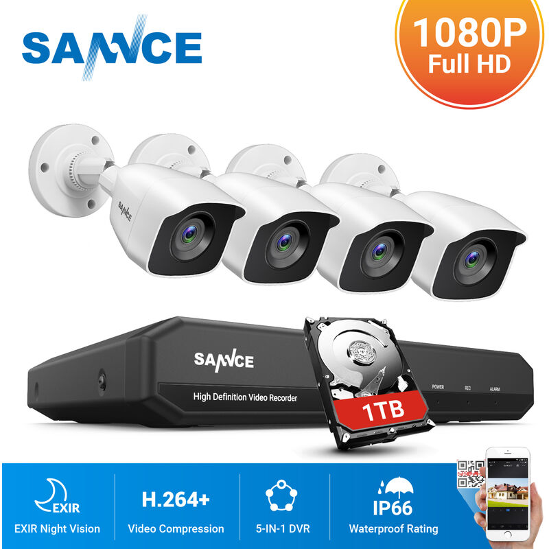 

SANNCE 8CH 5 en 1 1080p Sistema de cámara de seguridad CCTV DVR y cámara de vigilancia CCTV con cable 1080p para interiores y exteriores Kits de