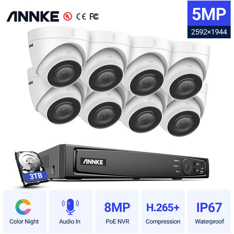 SANNCE 8CH CCTV DVR 8Pcs 720P Home Outdoor Weatherproof Night Vision Dome Camera Security - 0TB Hard Drive Disk