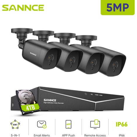 SANNCE 8CH Kit de vidéosurveillance 5MN DVR 4 × 5MP caméra Vision nocturne IR IP66 étanche système caméra écurité vidéo d'accès distance - 4TB HDD