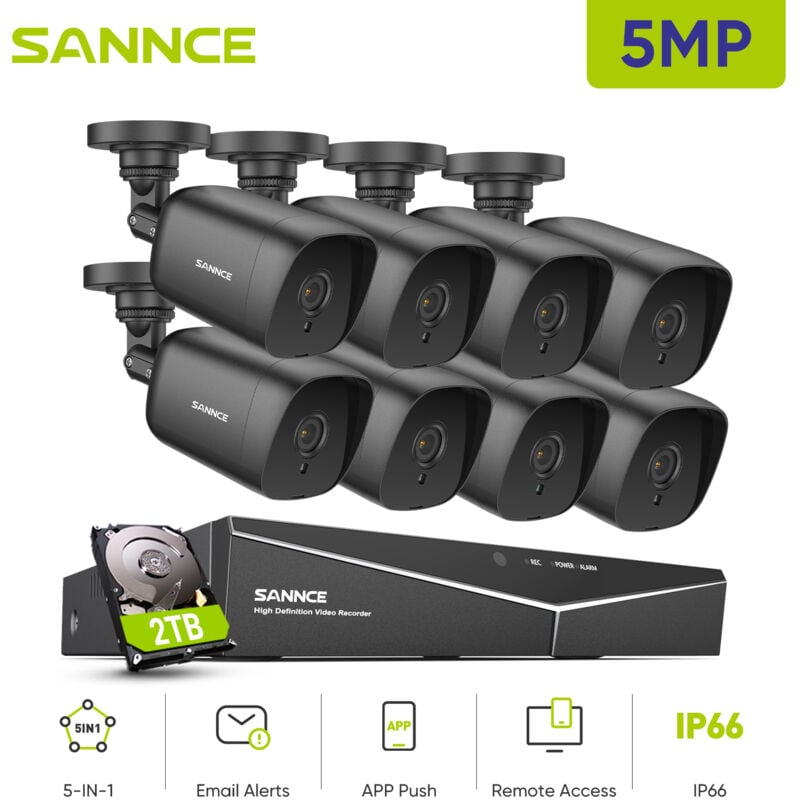 Sannce - 8CH Kit de vidéosurveillance vidéo 5MN dvr 8 × 5MP caméra étanche ir Vision nocturne système de caméra de sécurité d'accès à distance-disque