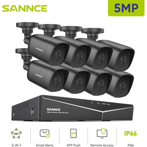 SANNCE 8CH Video Kit Videovigilancia 5MN DVR 8×5MP Cámara Impermeable IR Visión Nocturna Acceso Remoto Sistema Cámaras Seguridad