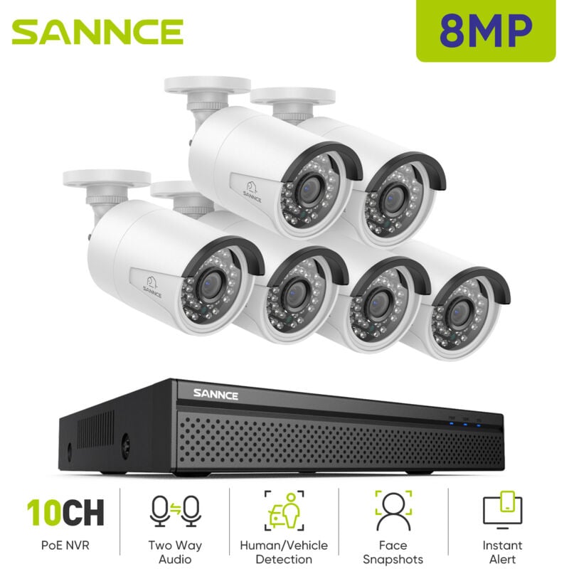 Sannce - 8MP Kit de Vidéosurveillance nvr 6×Caméras Smart ir Vision Nocturne Microphone Système de Sécurité Vidéo