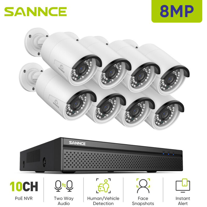 8MP Kit de Vidéosurveillance nvr 8×Caméras Smart ir Vision Nocturne Microphone Système de Sécurité Vidéo - Sannce