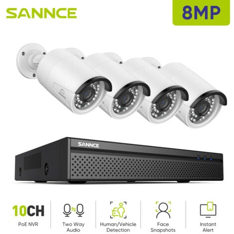 SANNCE 8MP KIT VIDEOSORVEGLIANZA 4 TELECAMERE 8CH POE NVR AUDIO BIDIREZIONALE SISTEMA SICURZZA