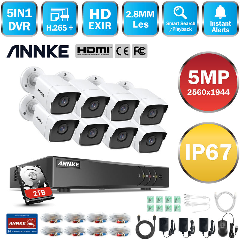 

ANNKE Home 5MP 16CH H.265 Pro Sistema de cámara de seguridad con cable DVR con cámaras HD de 5MP para videos al aire libre Kits de videovigilancia 8