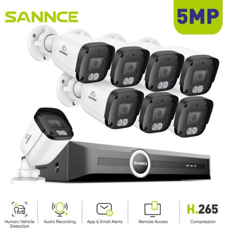 SANNCE Caméra réseau Bullet POE intelligente 5 MP avec vision nocturne infrarouge et LED infrarouge intelligente