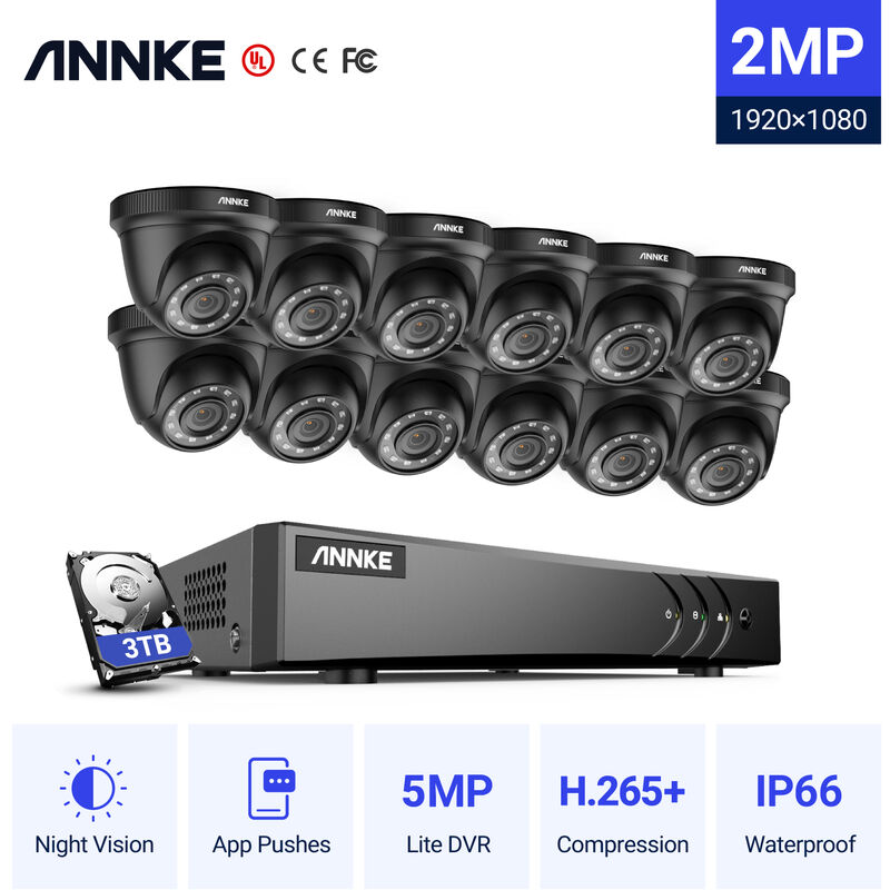 

ANNKE 16 canales 5 en 1 5MP DVR CCTV Sistema de cámara de seguridad con cámaras de vigilancia con cable 1080P para interiores y exteriores Kits de