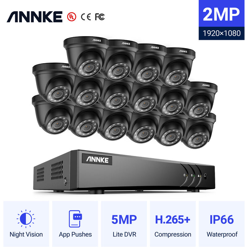 

ANNKE 16 canales 5 en 1 5MP DVR CCTV Sistema de cámara de seguridad con cámaras de vigilancia con cable 1080P para interiores y exteriores Kits de