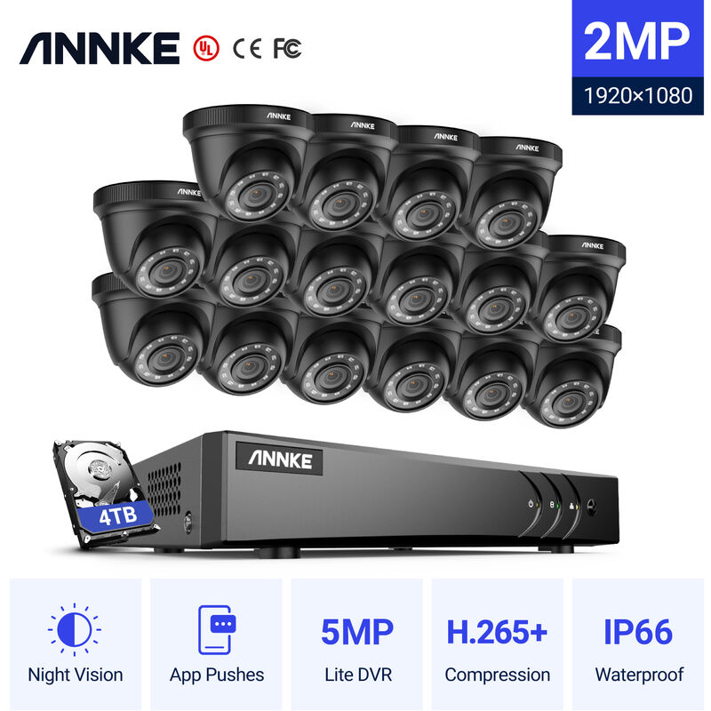 

ANNKE 16 canales 5 en 1 5MP DVR CCTV Sistema de cámara de seguridad con cámaras de vigilancia con cable 1080P para interiores y exteriores Kits de