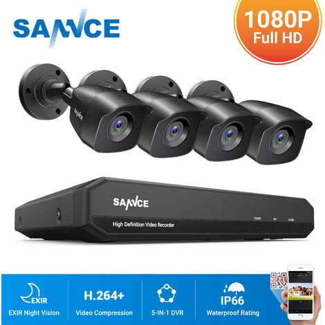SANNCE KIT Caméra de surveillance filaire 8CH TVI DVR enregistreur + 4 caméra HD 1080P Extérieur vision nocture 20m – Sans disque dur