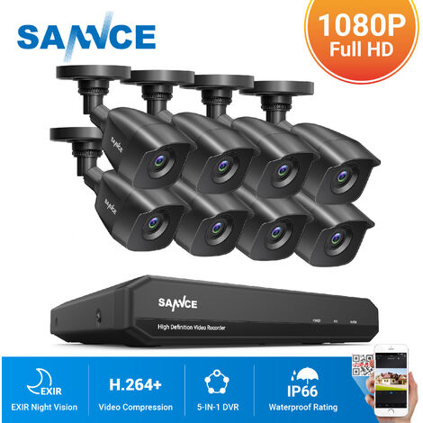 SANNCE KIT Caméra de surveillance filaire 8CH TVI DVR enregistreur & 8 caméra HD 1080P Extérieur vision nocture 20m – Sans disque dur