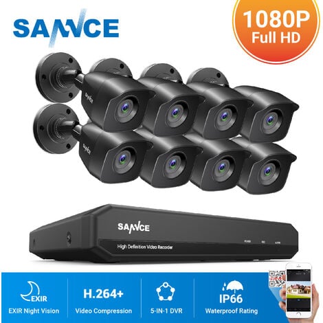 SANNCE KIT Caméra de surveillance filaire 8CH TVI DVR enregistreur + 8 caméra HD 1080P Extérieur vision nocture 20m – Sans disque dur