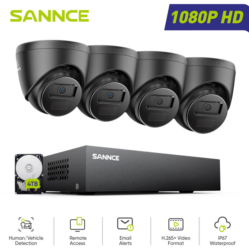 Sannce - Kit de Vidéosurveillance Extérieur 1080P 8 canaux 2 caméras Turret 2MP,Accès à Distance Vision Nocturne Système de Caméra de Sécurité
