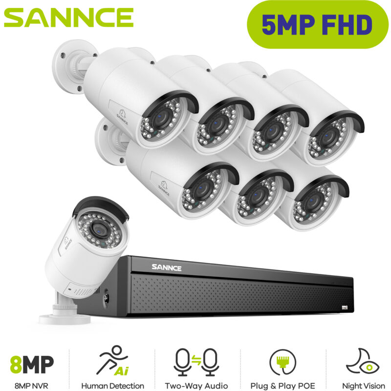Kit de Vidéosurveillance Filaire,16CH nvr avec 3MP × 8 Sécurité Caméras PoE Vision Nocturne Caméra de Surveillance Accès Distance - Sannce