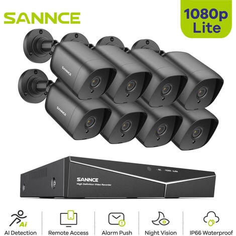 SANNCE de Videovigilancia de Cámara,8CH TVI DVR Grabadora + 8 Camára HD 1080P Exterior Visión Nocturna - 0TB HDD