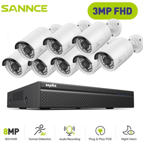 SANNCE Kit di Videosorveglianza Esterno,8CH NVR with 3MP 8 IP PoE Telecamera di Sicurezza Visione Notturna Telecamera Videosorveglianza