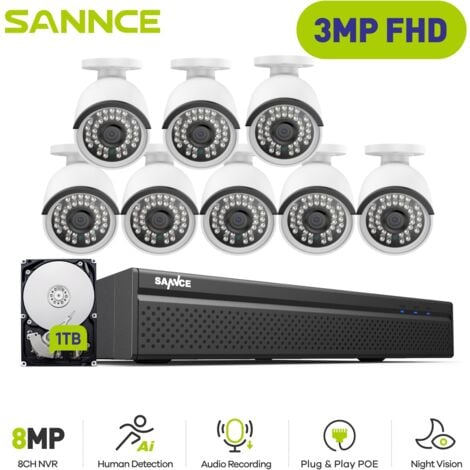 SANNCE Kit di Videosorveglianza Esterno,8CH NVR with 3MP 8 IP PoE Telecamera di Sicurezza Visione Notturna Telecamera Videosorveglianza,1TB HDD