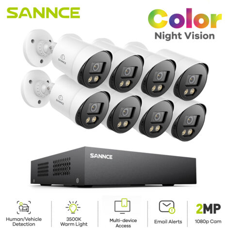 SANNCE Kit di videosorveglianza visione notturna a colori 1080P TVI Bullet TVI Bullet,Telecamera di sicurezza cablata,8PCS 0TB