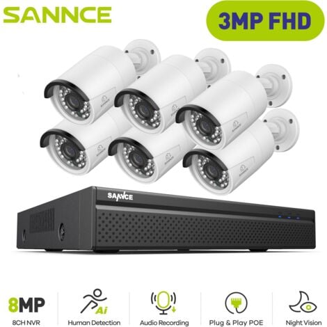 SANNCE Kit di Videosorveglianza,8CH NVR with 3MP×6 PoE Telecamera di Sicurezza Visione Notturna Telecamera Videosorveglianza Esterno