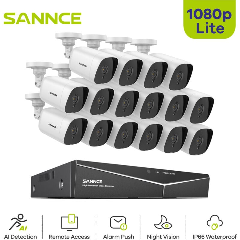 16CH cctv Security System Outdoor Waterproof Night Vision Email Alert Video Surveillance Kit - Sannce