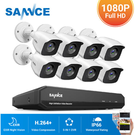 SANNCE KIT Vidéo surveillance filaire 8CH TVI DVR enregistreur + 8 caméra HD 1080P Extérieur vision nocture 20m – Sans disque dur