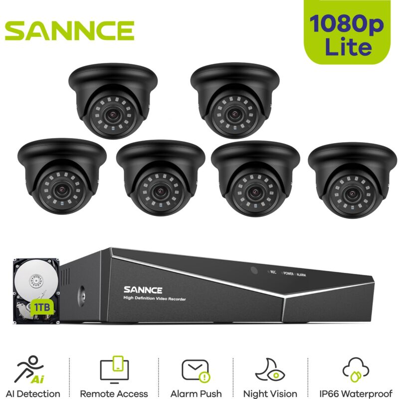 

Kit Video vigilancia cctv sistema de seguridad 8CH TVI 5 en 1 grabadora + 6 cámara de vigilancia exterior HD 1080p visión nocturna de 20m – con disco