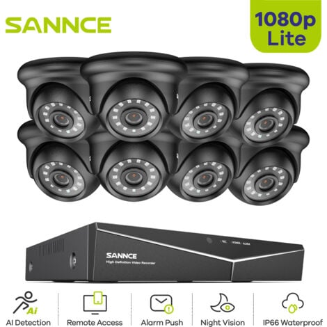 SANNCE Kit Video vigilancia cctv sistema de seguridad 8CH TVI 5 en 1 grabadora + cámara de vigilancia exterior a prueba de intemperie HD 1080p visión nocturna