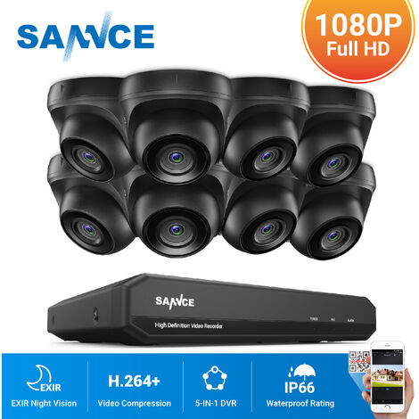main image of "SANNCE Kit Video vigilancia cctv sistema de seguridad 8CH TVI 5 en 1 grabadora + cámara de vigilancia exterior a prueba de intemperie HD 1080p visión nocturna"