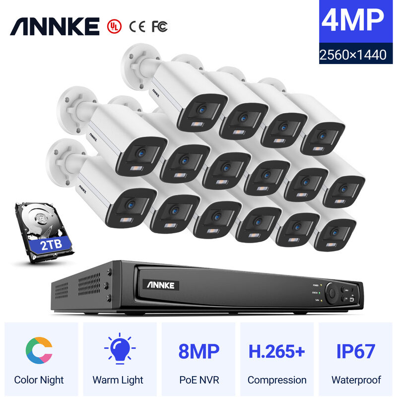 

ANNKE 4K Ultra HD PoE NVR CCTV System con 4MP Super HD True Full Color Night Vision H.265 + Bullet Cámaras de seguridad IP para exteriores en