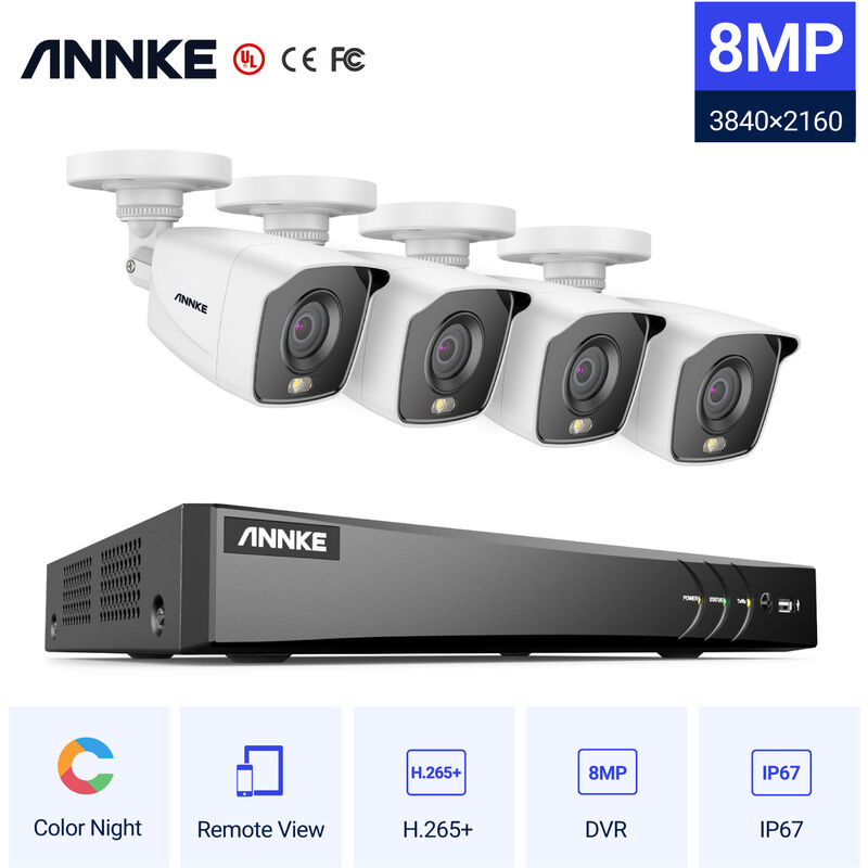 

ANNKE Sistema de cámara de seguridad 4K Ultra HD DVR con visión nocturna a todo color 24/7 Vigilancia CCTV interior al aire libre con luz