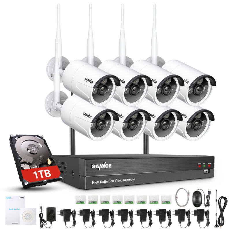 

Sistema de cámara de seguridad IP WiFi de 8 canales con 8 piezas 1080p Cámaras de vigilancia CCTV inalámbricas para exteriores AI Detección humana