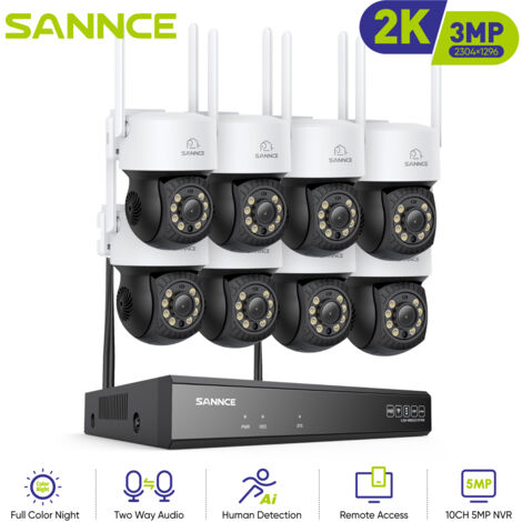 SANNCE Kit Videosorveglianza 10CH Wireless 3MP Telecamere Visione Notturna Avviso E-mail WiFi Telecamere Sicurezza Sistema